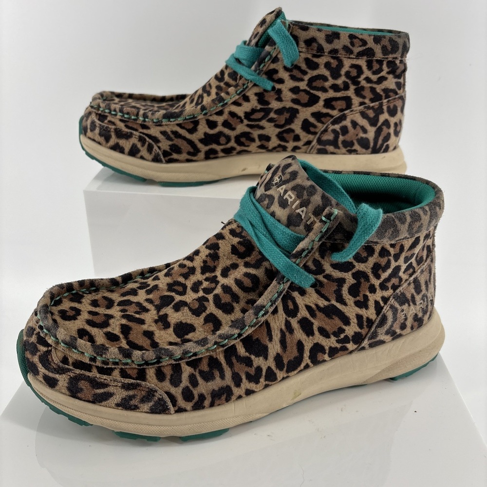 Ariat Spitfire Chukka Moccasin Shoes Boots Women 6 Cheetah Teal Suede 10025950